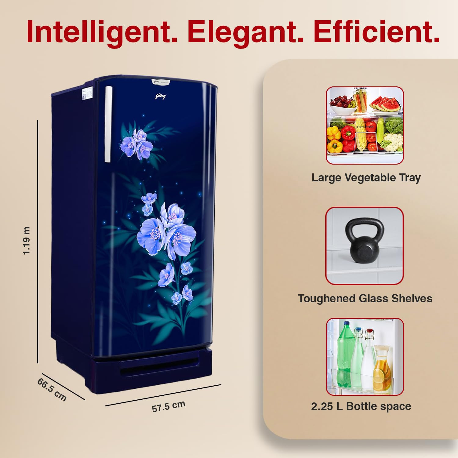 Godrej 180 L 5 Star Turbo Cooling Technology 24 Days Farm Freshness Direct Cool Single Door Refrigerator With Base Drawer 2024 Model RD EDGENEO 207E TDF MP BL Maple Blue