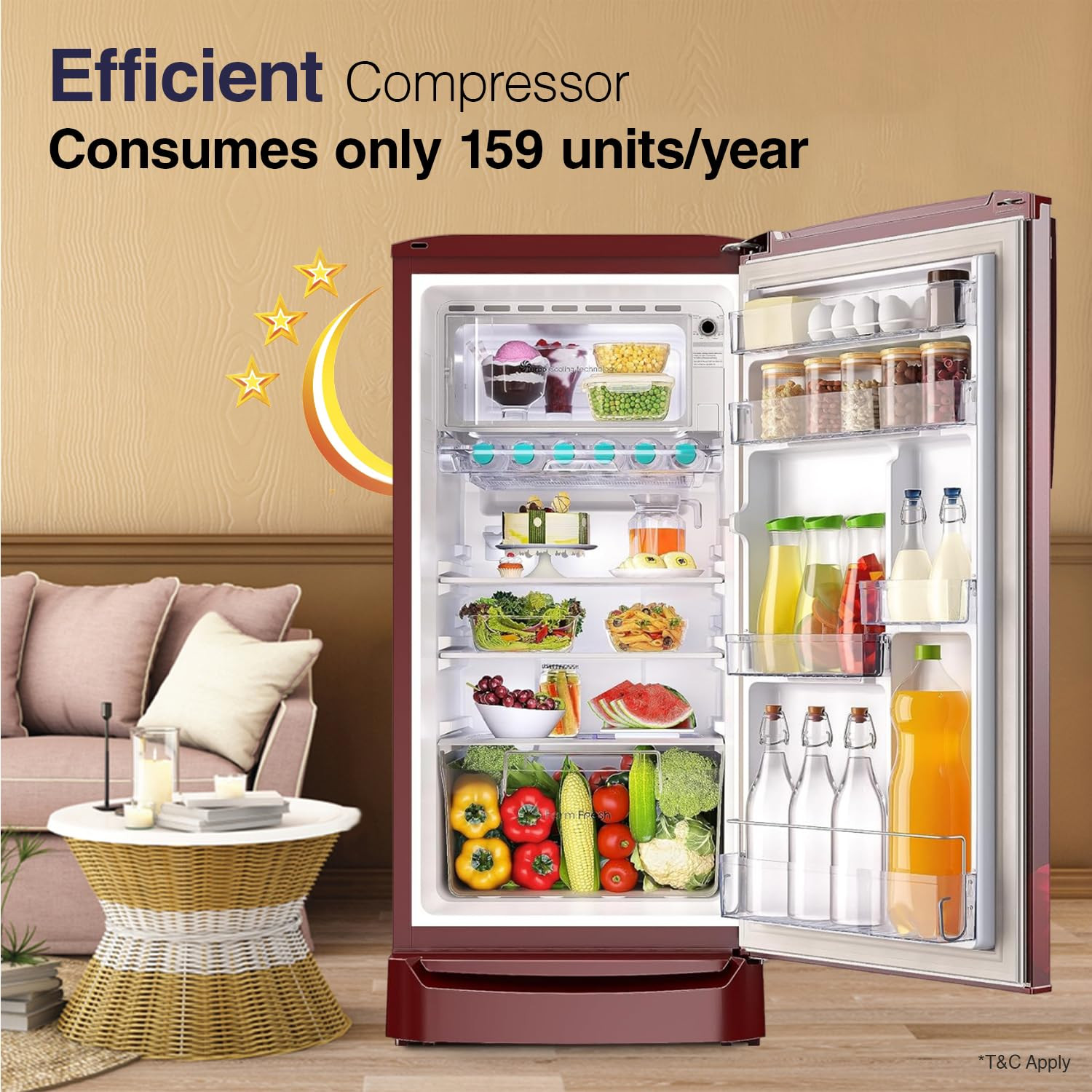 Godrej 183 L 3 Star Farm Fresh Crisper Technology With Jumbo Vegetable Tray Direct Cool Single Door Refrigerator Appliance2023 Model RD R190C WRF WN RD Wine Red