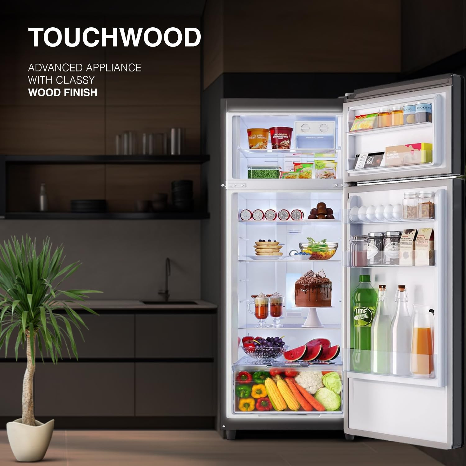 Godrej 244 L 2 Star Wood Finish 30 Days Farm Freshness Frost Free Inverter Double Door Refrigerator 2024 Model RT EONVOGUE 280B RI OK WD Oak Wood