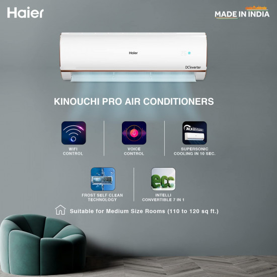 Haier 1 Ton 3 Star WiFi Inverter Split AC Copper Convertible 7 in 1 Cooling Modes Antibacterial 2023 Model HSU13K-PYFR3BE1-INV White