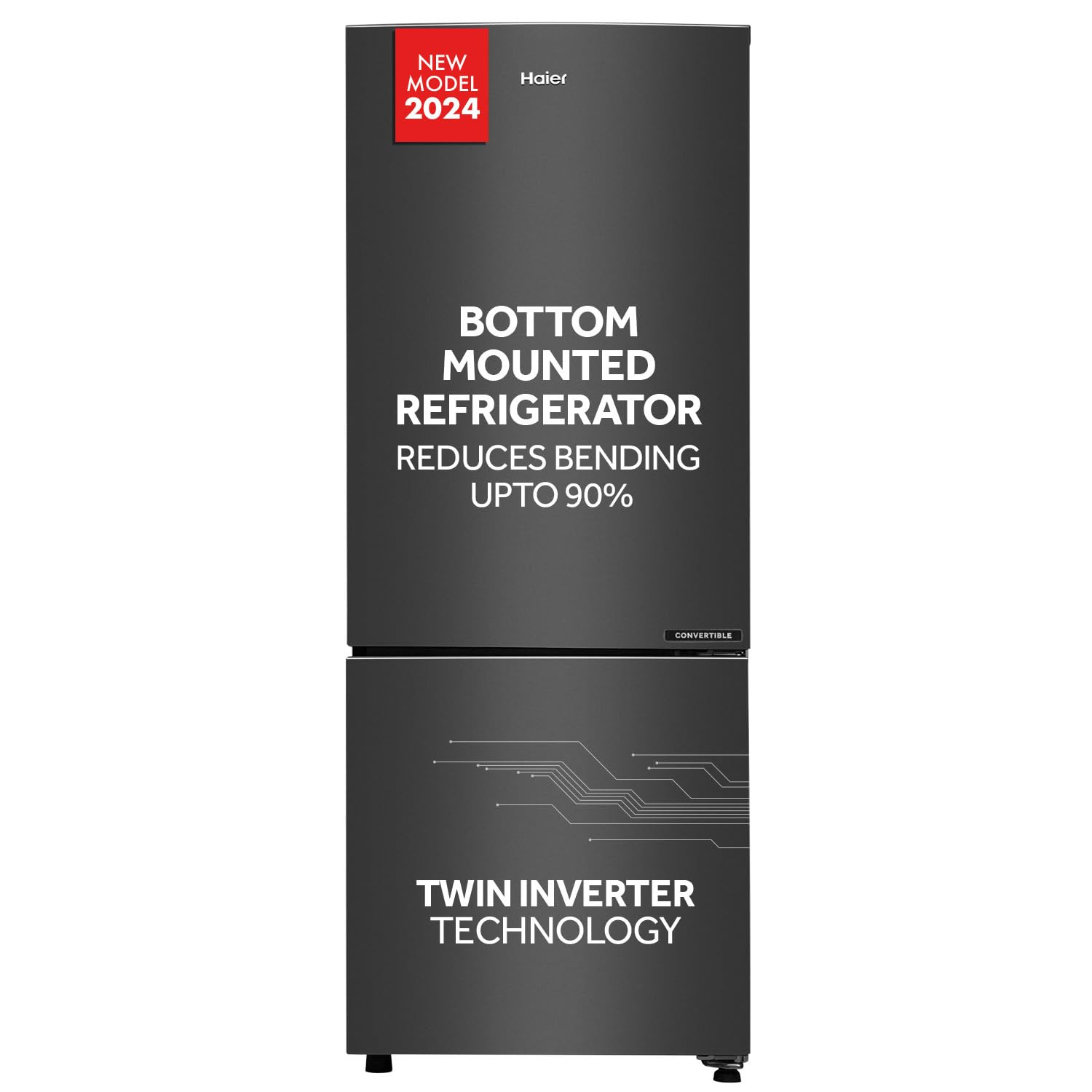 Haier 237 L 3 Star 8 In 1 Convertible Twin Inverter Technology Bottom Mounted Frost Free Double Door Refrigerator HEB-243GB-P GE Black 2024 Model