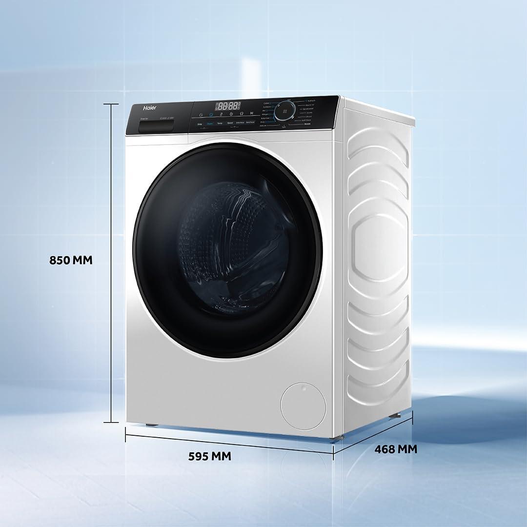 Haier 8 Kg 5 star Fully Automatic Front Load Washing Machine HW80-IM12929C Ice white 2024 Super Drun 525 Inverter motor 1200 RPM Puri Steam