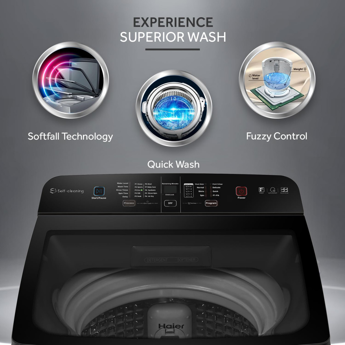 Haier 9 Kg 5 star Fully Automatic Top Loading Washing Machine HSW90-678ES8 Dark Jade Silver 2024 Anti Scaling Technology Oceanus Wave Drum Toughened Glass