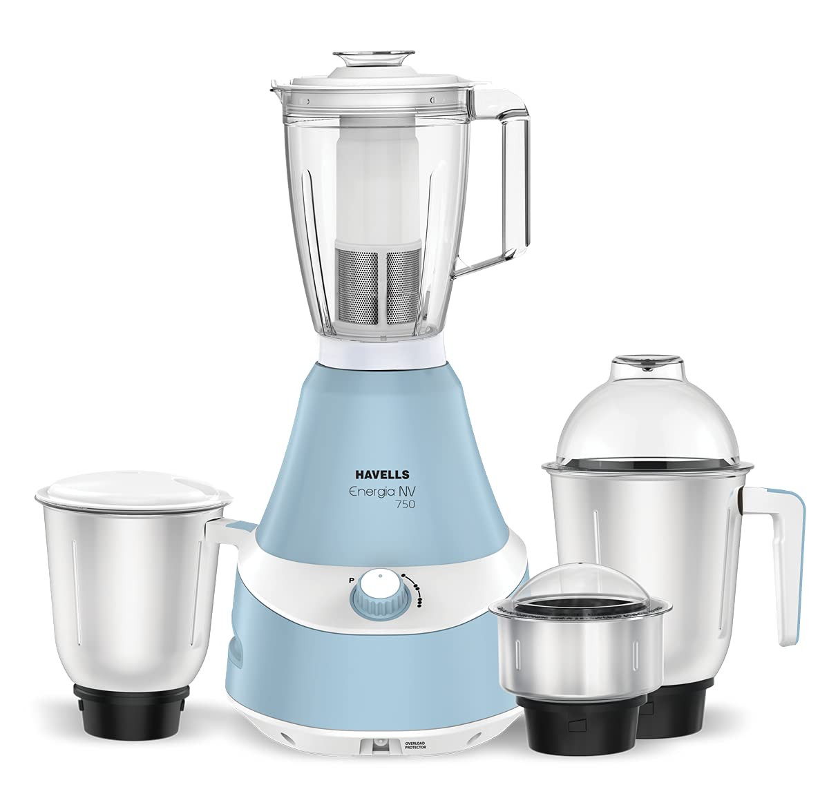 Havells Acrylonitrile Butadiene Styrene Energia 750 Watt Mixer Grinder With 4 Jar Blue Model Ghfmgchb075