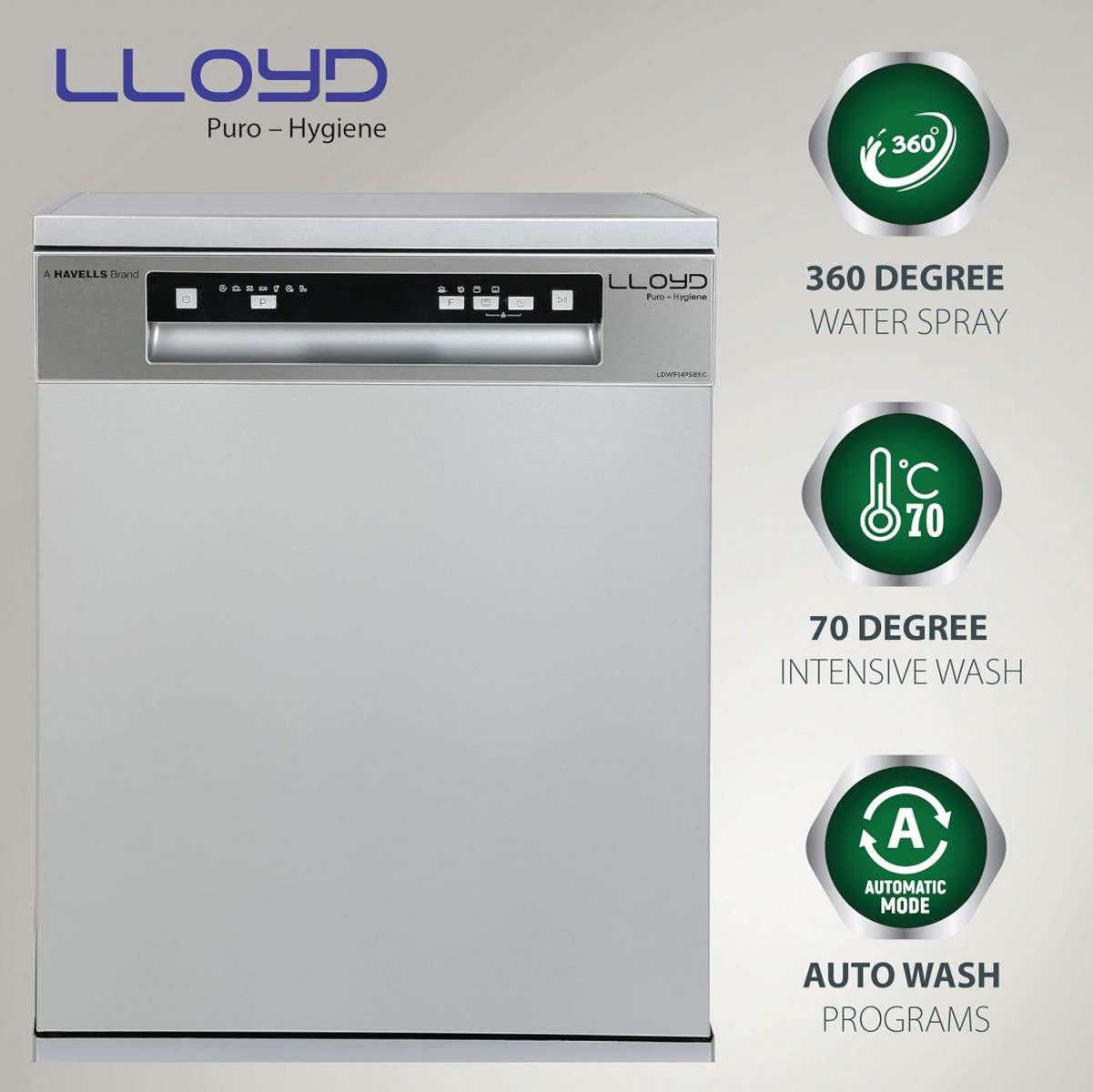 Havells-Lloyd Puro Hygiene LDWF14PSB1IC 14 Place Settings 99 Germs Free with Sparkle Clean Technology