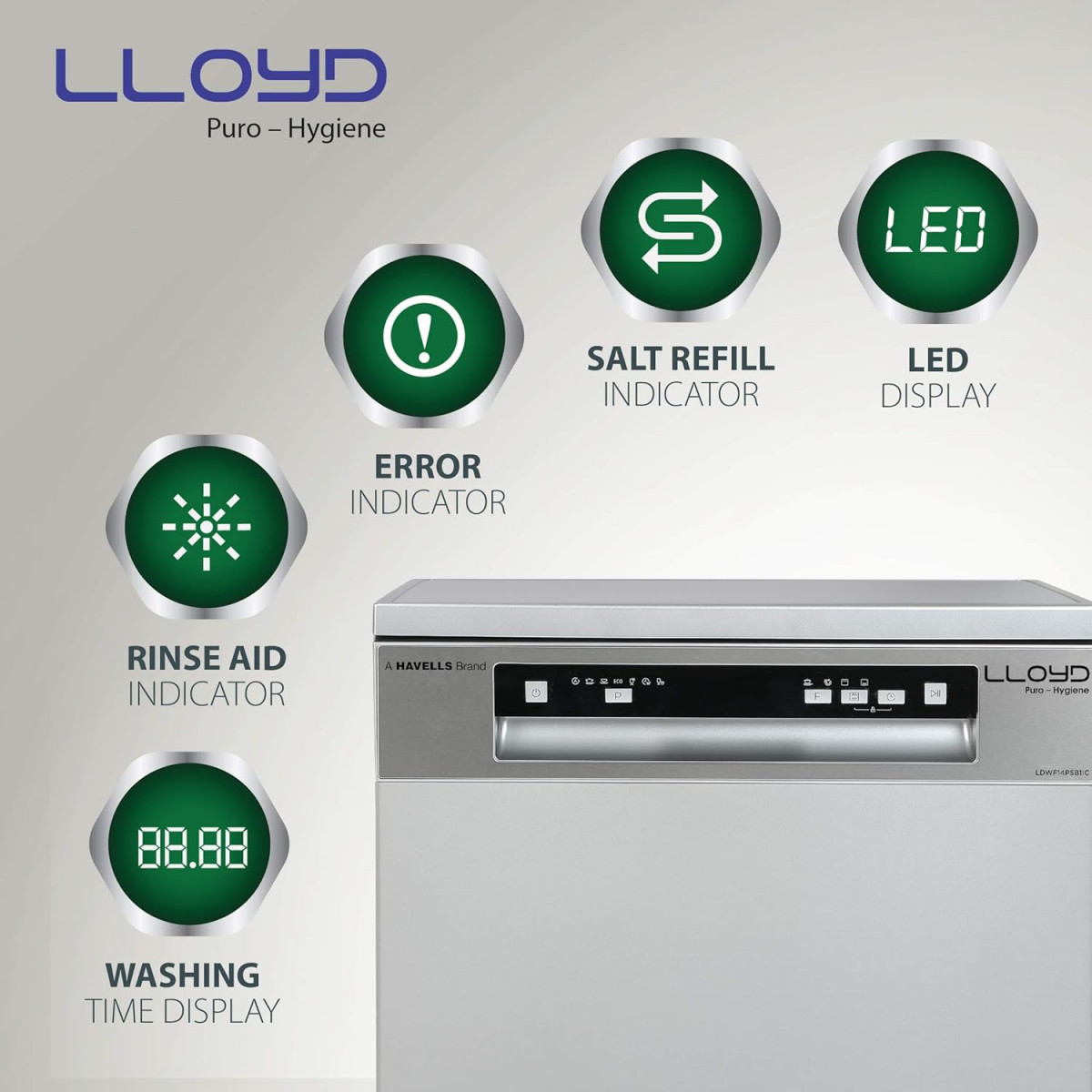 Havells-Lloyd Puro Hygiene LDWF14PSB1IC 14 Place Settings 99 Germs Free with Sparkle Clean Technology