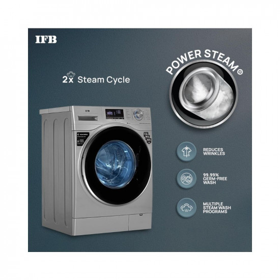 IFB 8 Kg 5 Star Front Load Washing Machine 2X Power Steam SENATOR WSS 8014 Silver In-built Heater 4 years Comprehensive Warranty