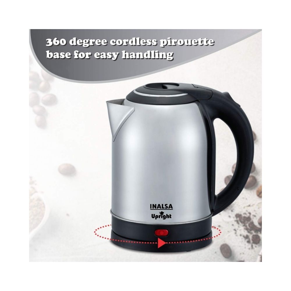 Inalsa Electric Kettle Upright 18-Litre 1500-Watt Stainless-Steel Finish BlackSilver