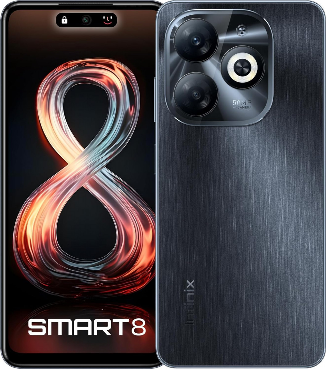 Infinix Smart 8 8GB RAM 128GB Storage  5000 mAh Heavy Battery  Android 13 Go  50MP  AI Camera  Dual Sim Timber Black