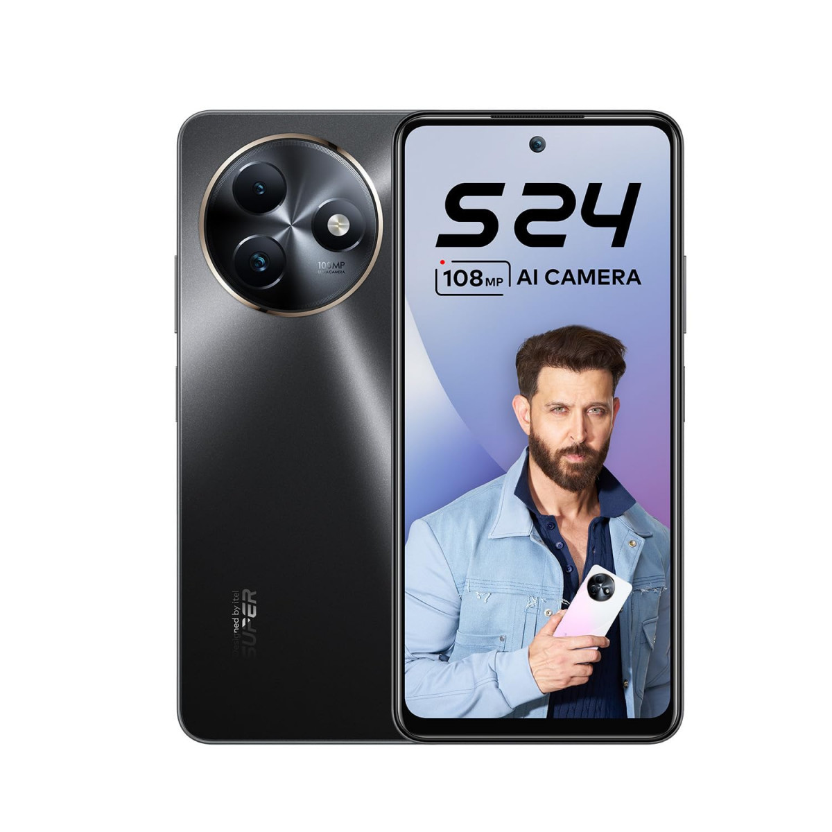 itel S24 8GB RAM  128GB ROM Upto 16GB RAM with Memory Fusion  108MP AI Rear Camera  66 HD 90 Hz Punch Hole  Helio G91  Dual DTS Speakers  Side Fingerprint  18W Type C  Starry Black