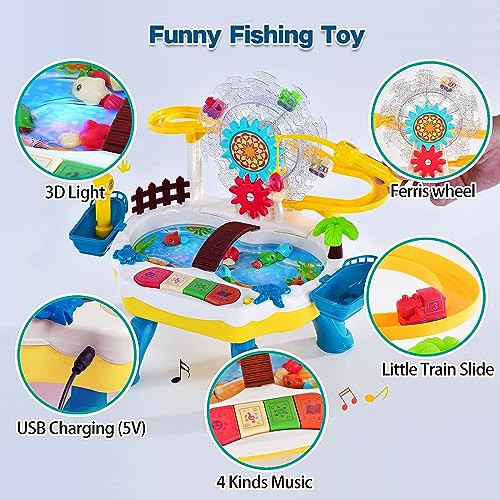 Jack Royal Fishing Game Toys with Slideway, Electronic Toy Fishing Set with  Magnetic Pond, Learning Educational