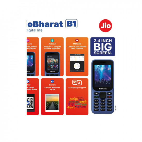 JioBharat B1 4G Keypad Phone with JioCinema JioSaavn JioPay UPI 24 Inch Big Display Powerful 2000mAh Battery Digital Camera  Blue  Locked for JioNetwork