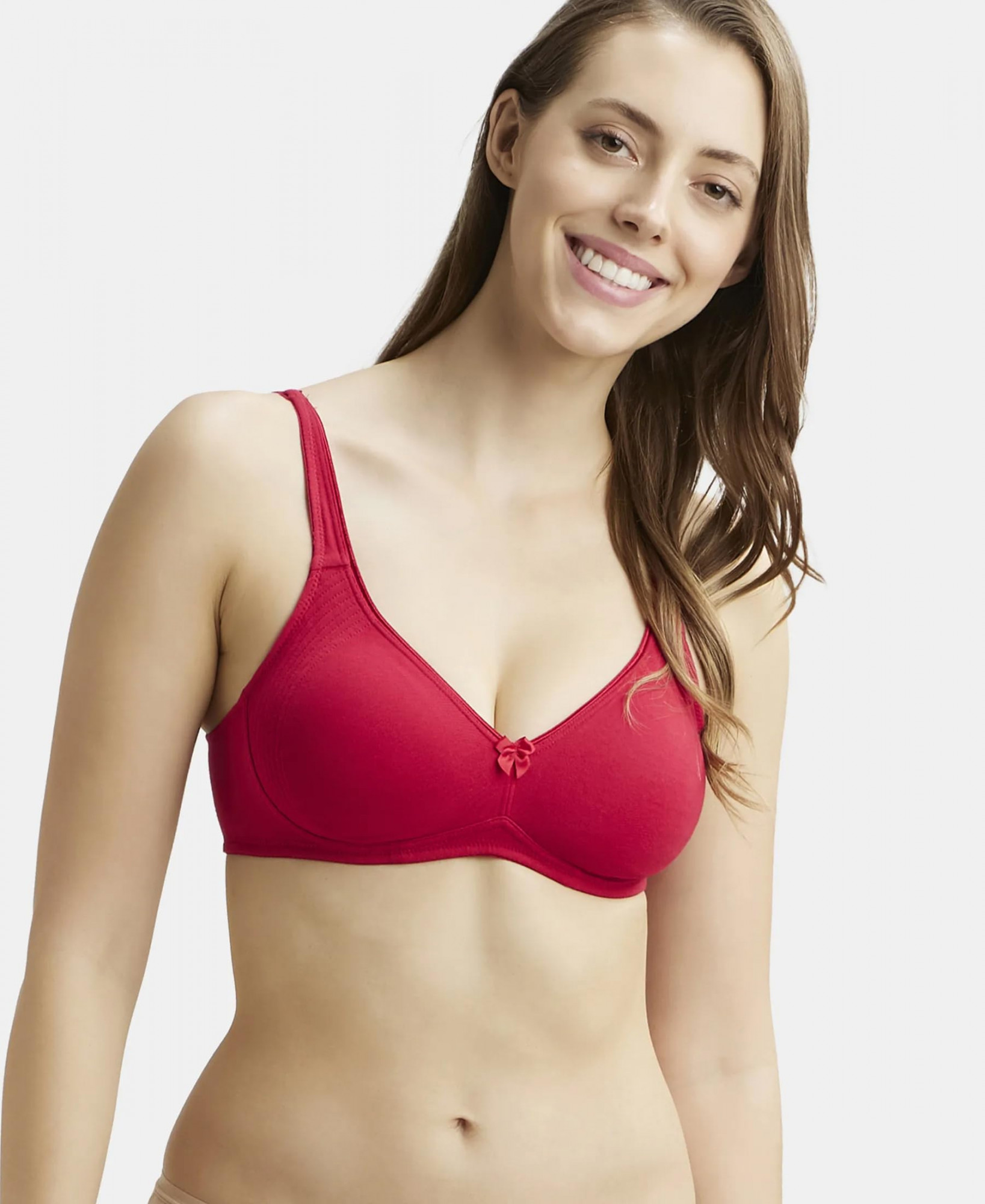 Jockey 1250 Women's Wirefree Non Padded Super Combed Cotton Elastane  Stretch Full Coverage Everyday Bra with Contoured Shaper Panel and  Adjustable Straps_Red Love_34B