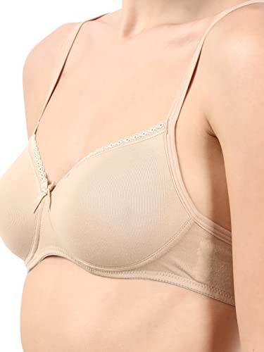 Jockey 1723 Women's Wirefree Padded Super Combed Cotton Elastane Stretch  Medium Coverage Lace Styling T-Shirt Bra with Adjustable Straps_Light Grey