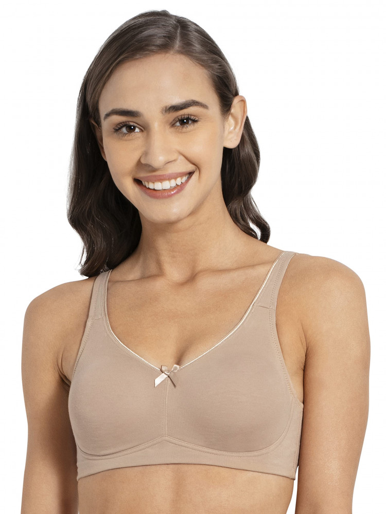 Jockey Women's Wirefree Seamless Padded Micro Touch Nylon Elastane Stretch  Full Coverage Bandeau Bra with Removeable Pads & Detachable Transparent  Strap_Style_1545_Light Skin_M,Size -M