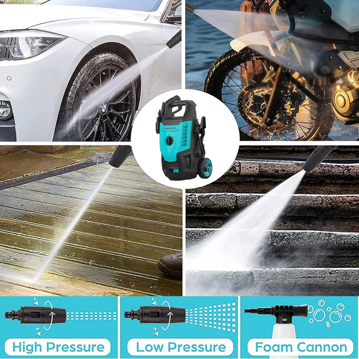 Kapicon KP-30 Portable High Pressure Car Washer Machine Motive Power 1800 Watts with max Pressure 135-160 Bars 55 LMin Flow Rate Portable for Car Bike and Home Cleaning Purpose Updated Model