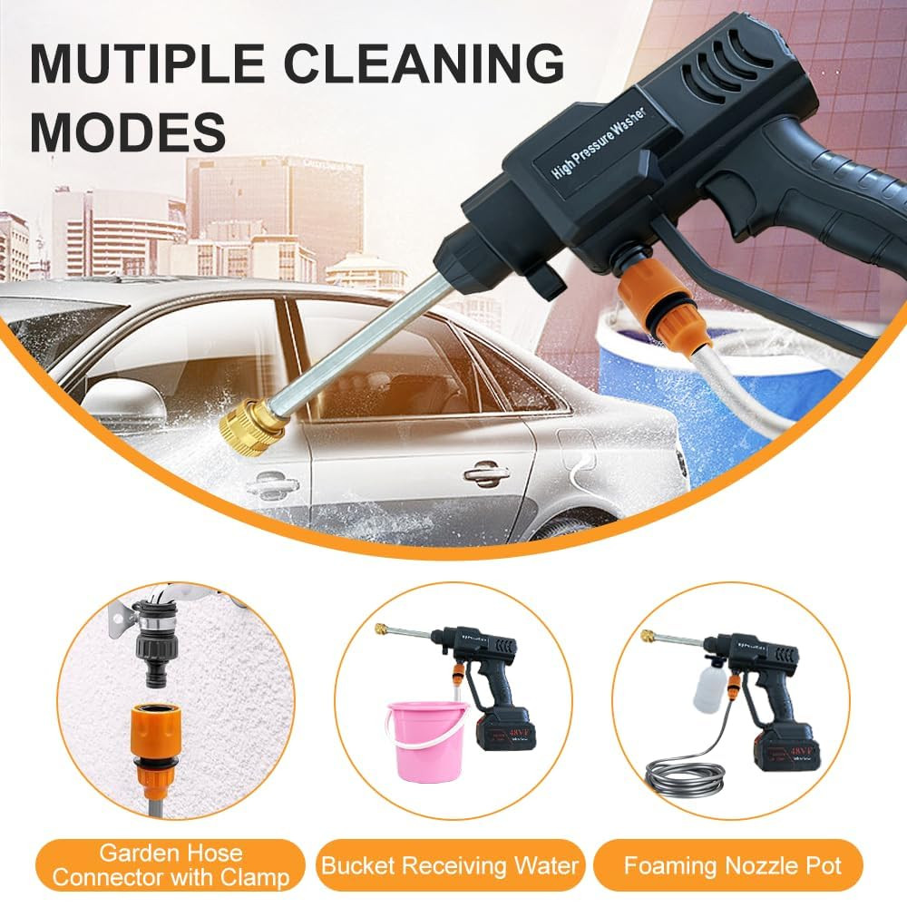 KIDPALACE Cordless Pressure Washer Portable Power Washer Pressure Water Spray Gun 1  20Ah Rechargeable Battery Portable High Pressure Car Washer GardenFencePetDeck Cleaning Tool Only