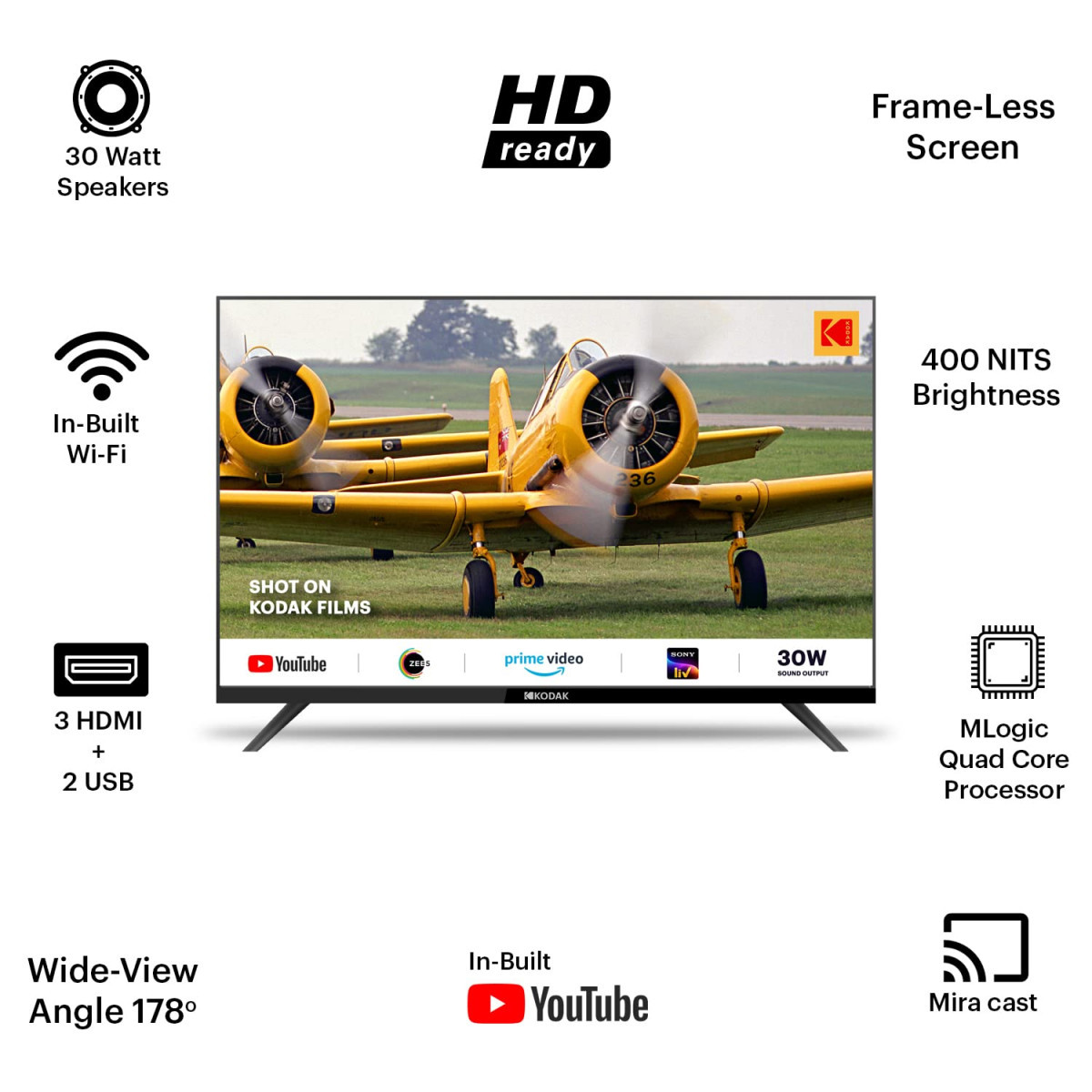 Kodak 80 cm 32 inches Special Edition Series HD Ready Smart LED TV 32SE5001BL Black