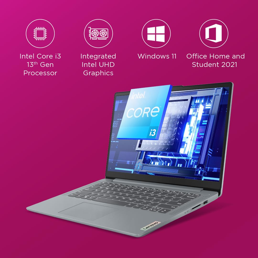 Lenovo IdeaPad Slim 3 13th Gen Core i3-1305U 8GB RAM512GB SSDIntegrated Intel UHD Graphics14 inch 355cmWindows 11 MS Office 2021Grey13Kg 82X6004GIN Thin  Light Laptop