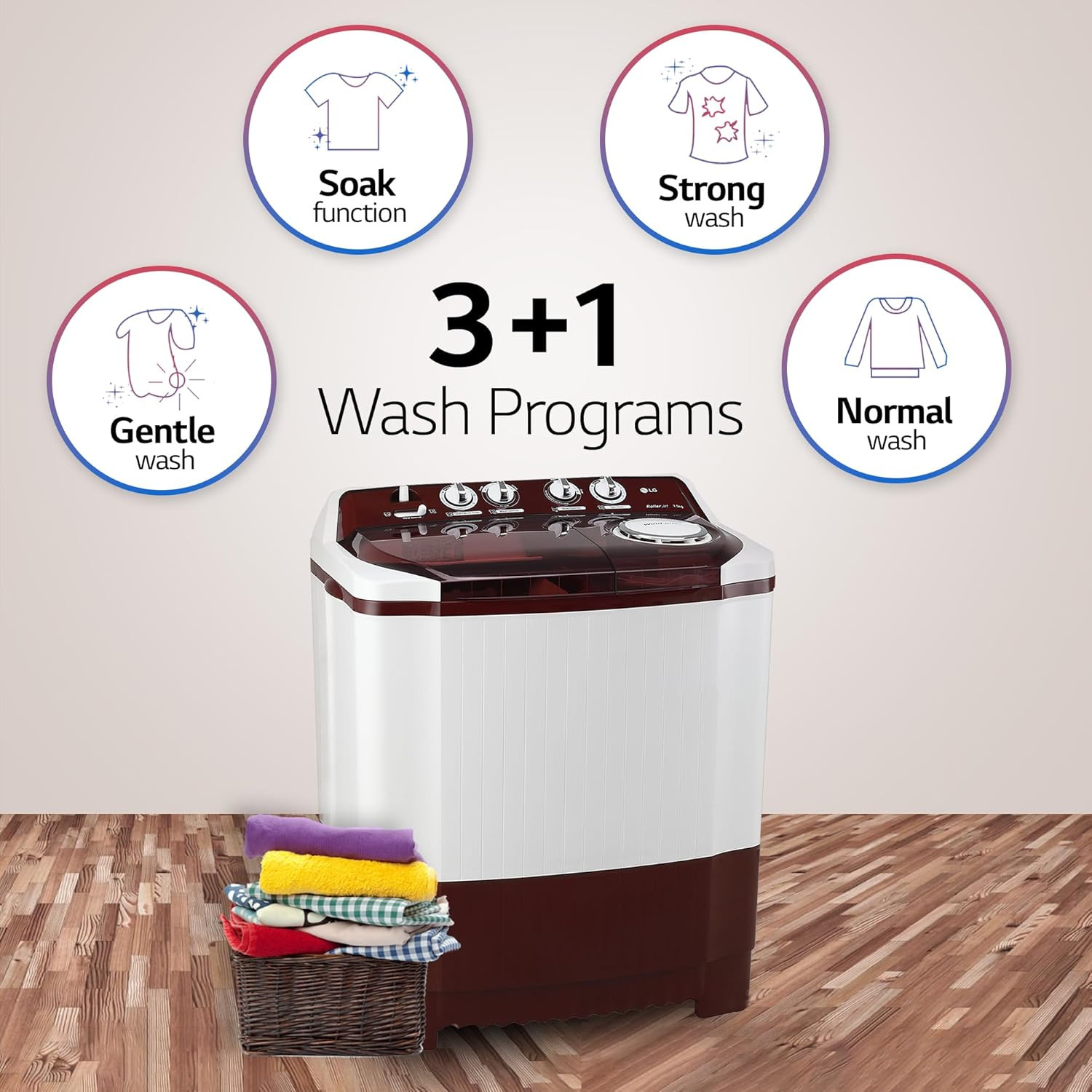 LG 105 kg 5 Star Wind jet dry Semi-Automatic Top Load Washing Machine P105ASRAZ Burgundy Roller Jet Pulsator