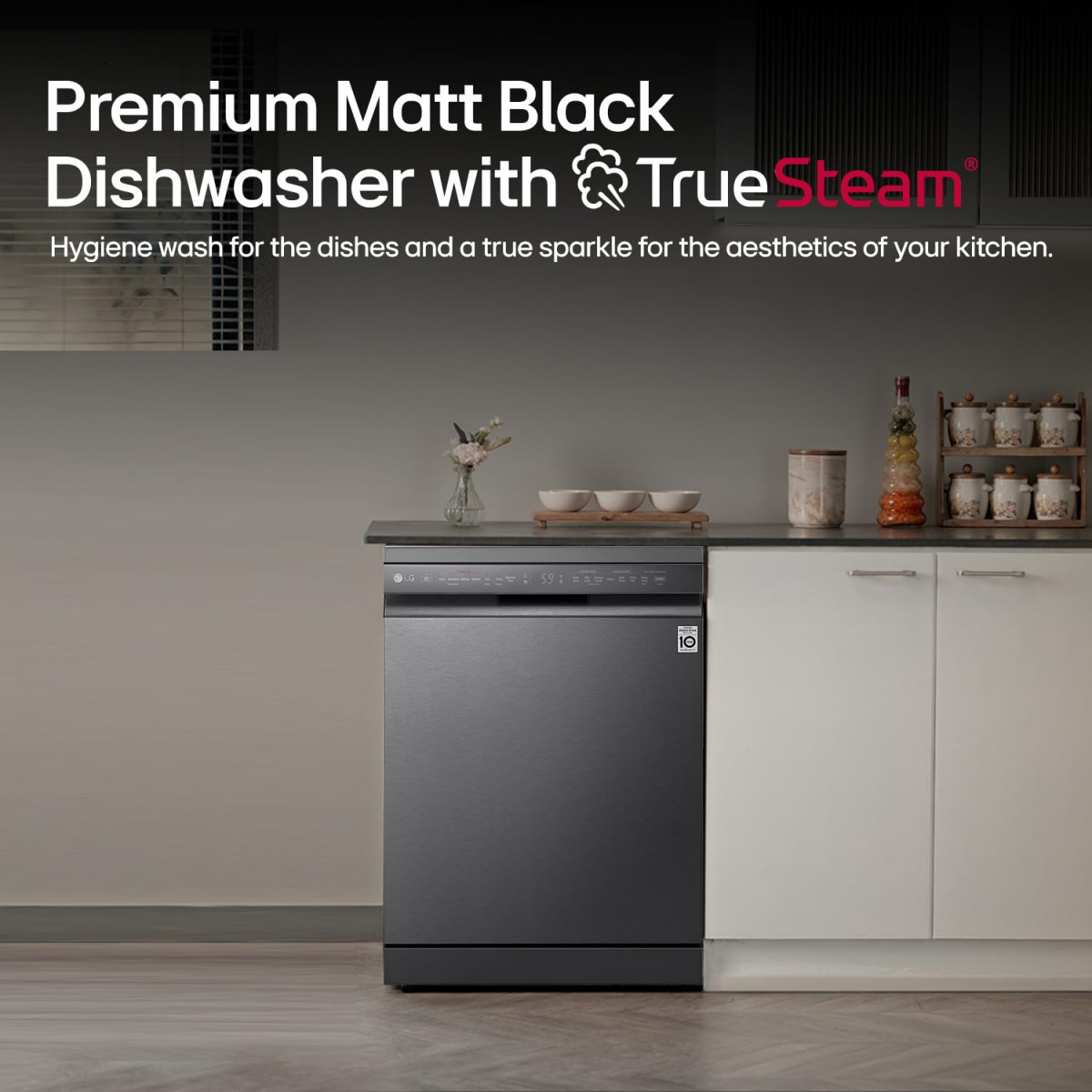 LG 14 Place Settings Inverter Direct Drive Wi-Fi Free Standing Dishwasher DFB424FM Matte Black