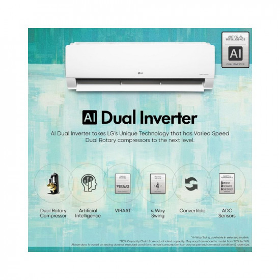 LG 15 Ton 3 Star DUAL Inverter Split AC Copper AI Convertible 6-in-1 Cooling 2 Way Swing HD Filter with Anti-Virus Protection 2024 Model TS-Q18JNXE3 White