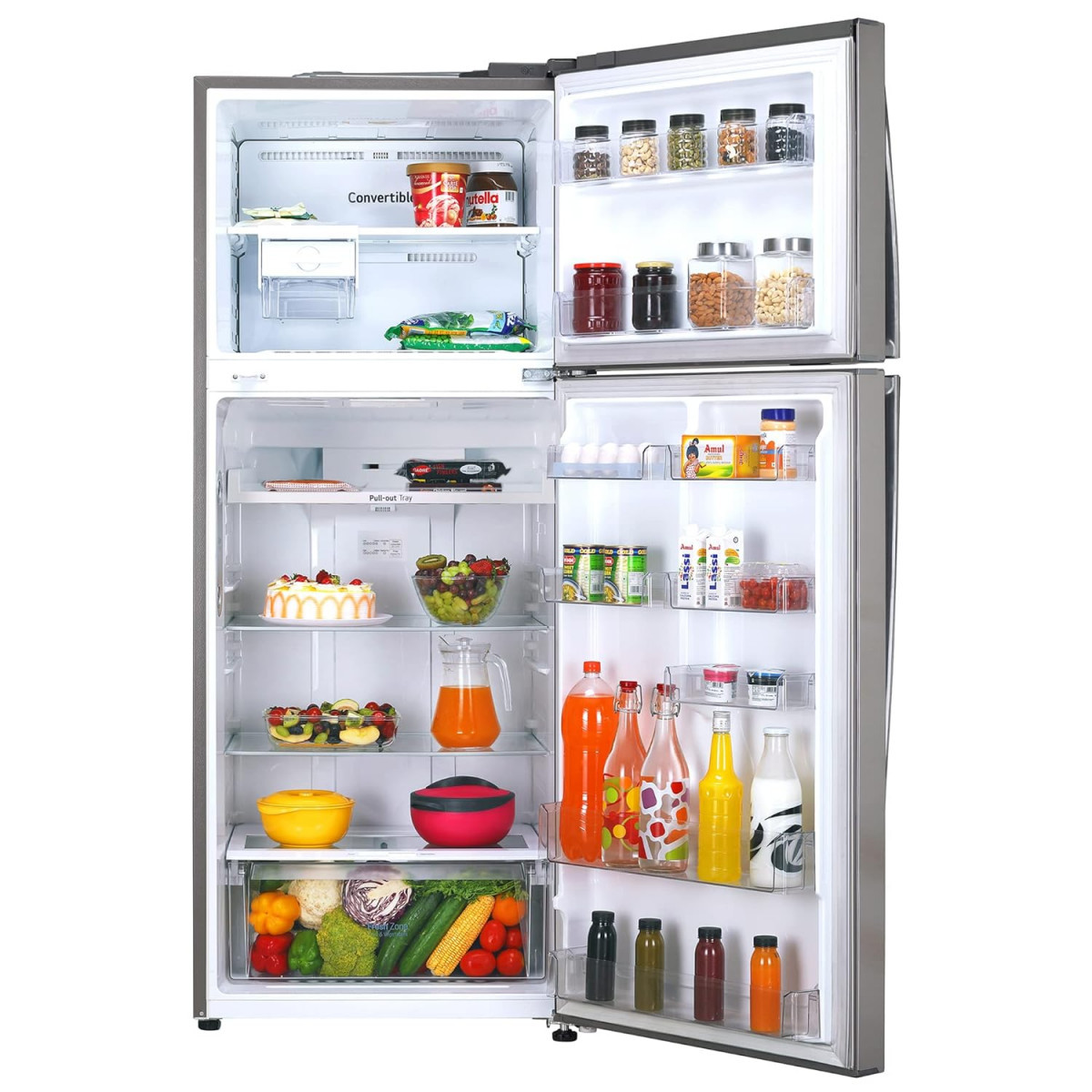 LG 446 L 1 Star Frost-Free Smart Inverter Double Door Refrigerator GL-T502APZR Shiny Steel Convertible  Door Cooling