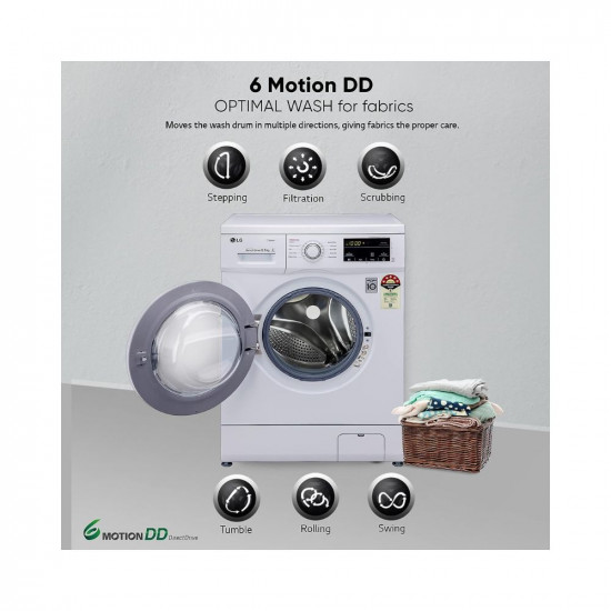 LG 65 Kg 5 Star Inverter Direct Drive Fully Automatic Front Load Washing Machine FHM1065SDW Steam Wash In-Built Heater Touch Panel White