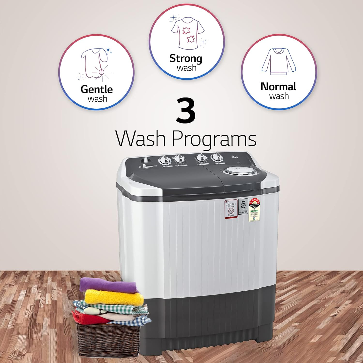 LG 7 Kg 5 Star Wind Jet Dry Semi-Automatic Top Loading Washing Machine P7020NGAZ Dark Gray Rat Away Feature