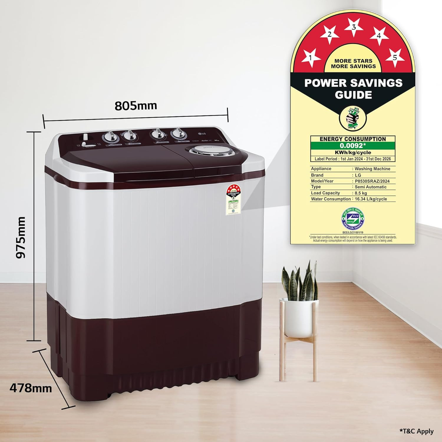 LG 85 kg 5 Star Semi-Automatic Top Load Washing Machine P8530SRAZ Burgundy Roller Jet Pulsator