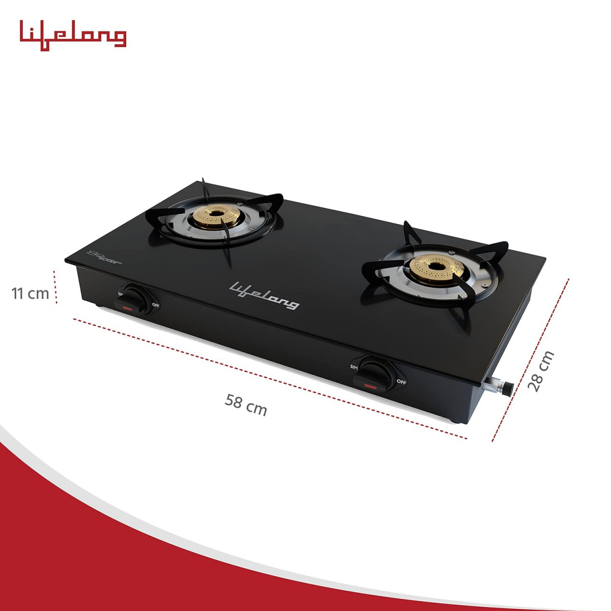 Lifelong 2 Burner Gas Stove Top for Kitchen - Manual Ignition Cooktop Modern Glass Stove