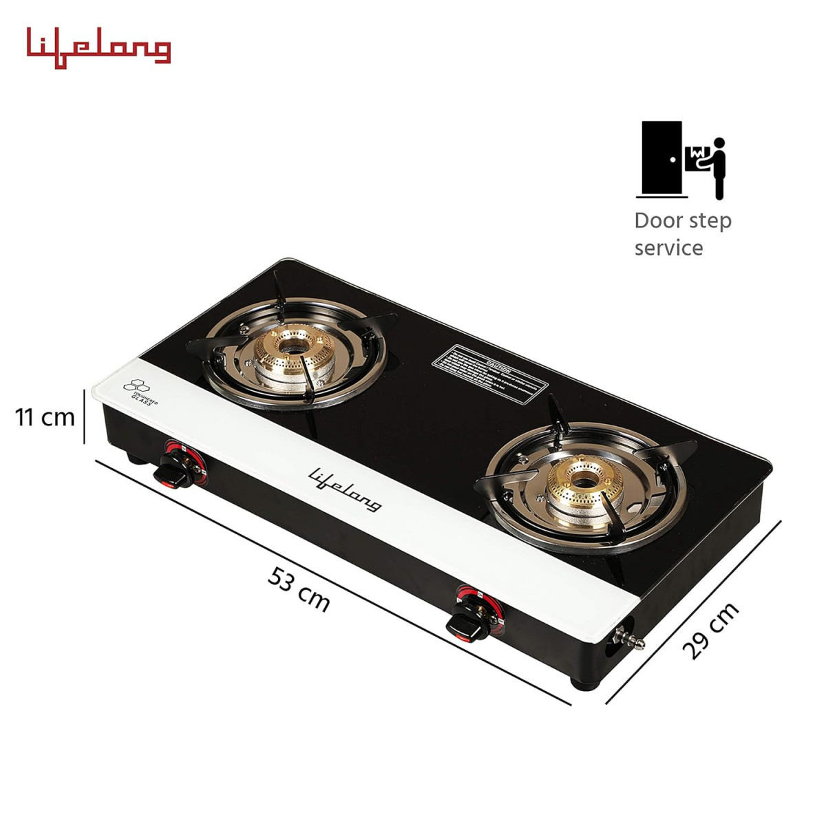 Lifelong Glass Top 2 Burner Gas Stove  Premium Design Brass Burner Toughened Glass High Thermal EfficiancyManual Black and White LLGS211 ISI Certified