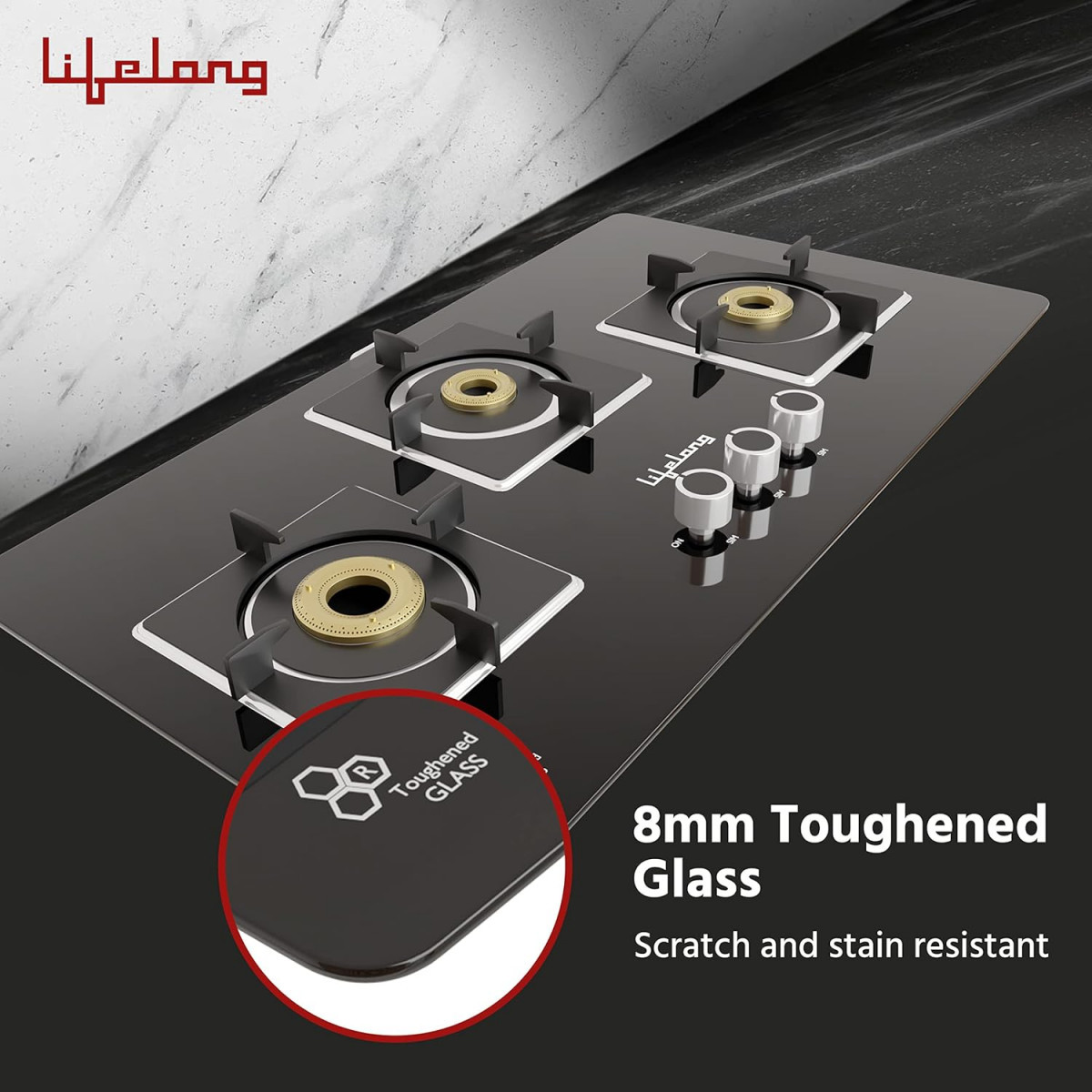 Lifelong LLHT913 Sigma Auto Ignition Counter-Top Hob Top High Efficiency 3 Burner Sleek Design Toughened Glass Top Cooktop Black 1 Year warranty