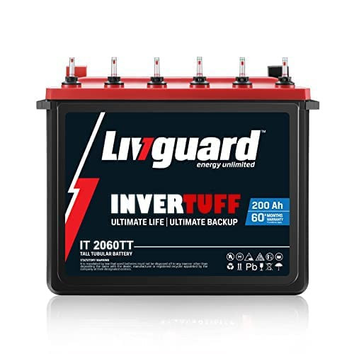 Livguard  Recyclable Inverter Battery for Small Office Home and Small Shop  INVERTUFF  IT 2060TT 200Ah  Long Life Battery  Tall Tubular Inverter Battery