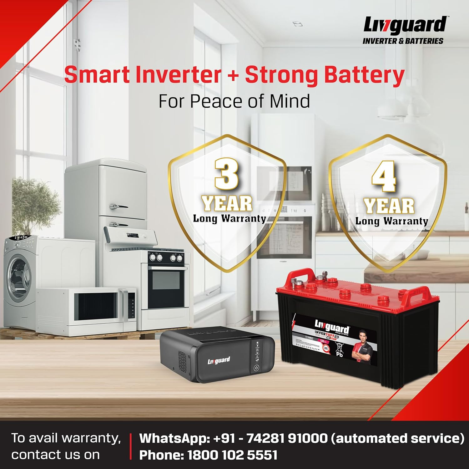 Livguard Inverter  Battery Combo LG700EIT 1348ST LG700E - 600 VA12V Square Wave Inverter IT 1348ST 135 Ah with 48 Months Battery Warranty Reliable for Home Office and Shop