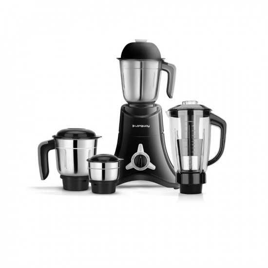 Longway Orion 900 Watt Juicer Mixer Grinder with 4 Jars for Grinding Mixing Juicing with Powerful Motor  1 Year Warranty  Black 4 Jars