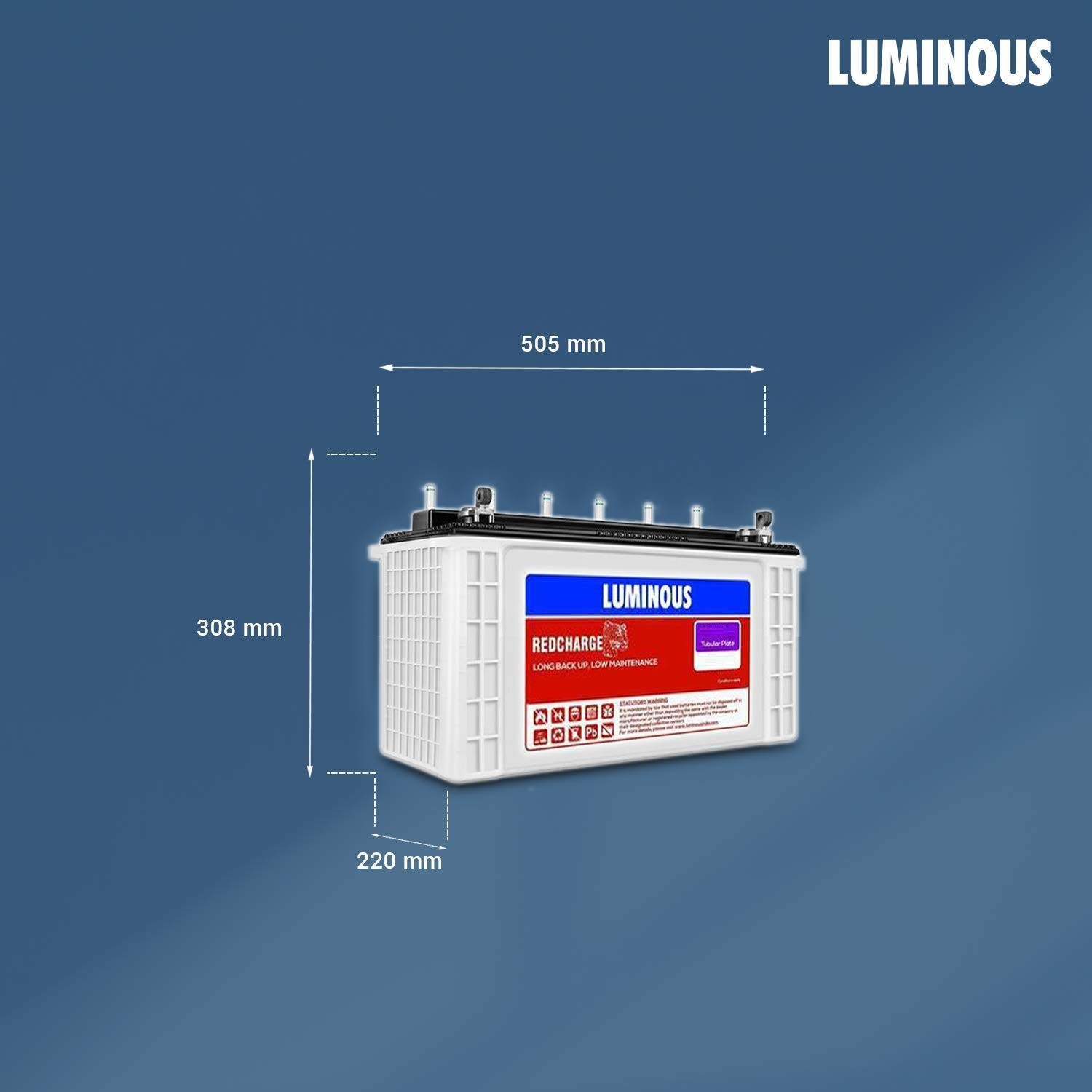 Luminous Red Charge RC 18000 150 Ah Recyclable Tall Tubular Inverter Battery for Home Office  Shops Blue  White