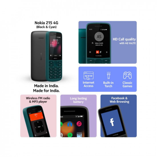 Nokia 215 4G Dual SIM 4G Keypad Phone with Long Battery Life Multiplayer Games Wireless FM Radio and Durable Ergonomic Design  Black