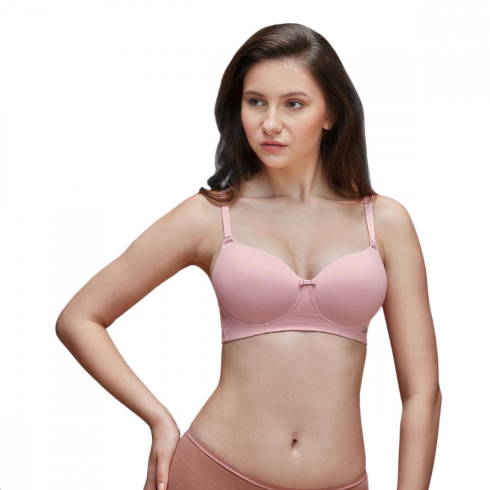 NYKD by Nykaa Breathe Cotton Padded Wireless T-Shirt Bra 3/4th Coverage  Bra, NYB198, Pink, 38D, 1N,Size-32C