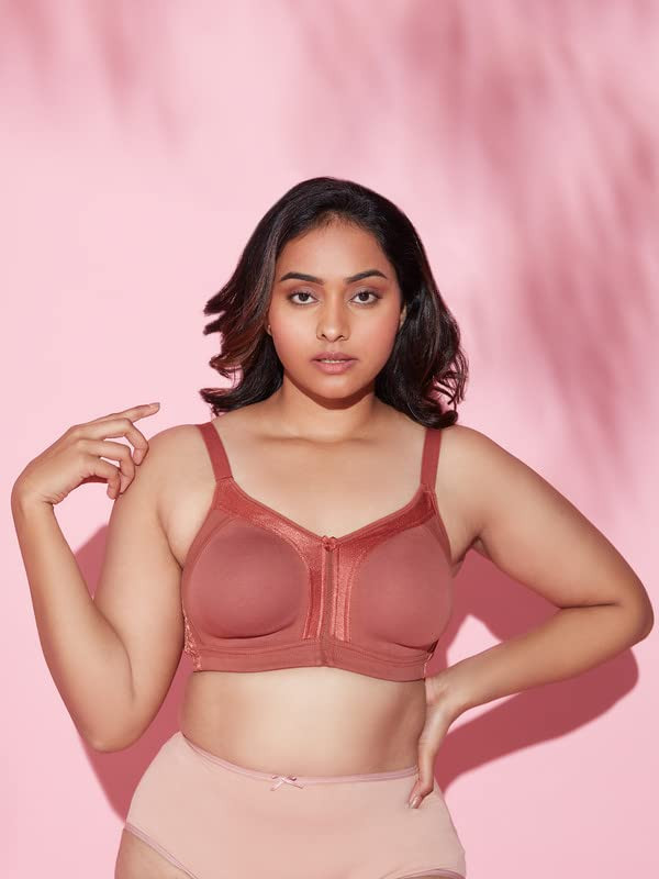 NYKD by Nykaa Women’s Full Support M-Frame Heavy Bust Everyday Cotton Bra |  Non-Padded | Wireless | Full Coverage| Bra, NYB101, Rust, 36B, 1N,Size 36B