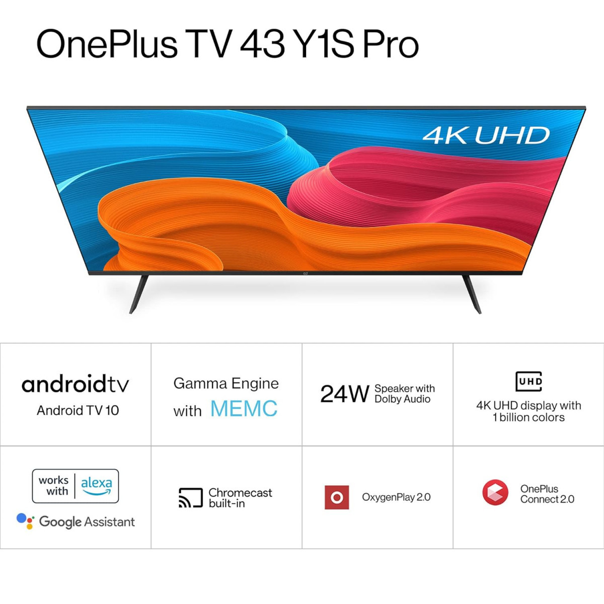 OnePlus 108 cm 43 inches Y Series 4K Ultra HD Smart Android LED TV 43Y1S Pro Black