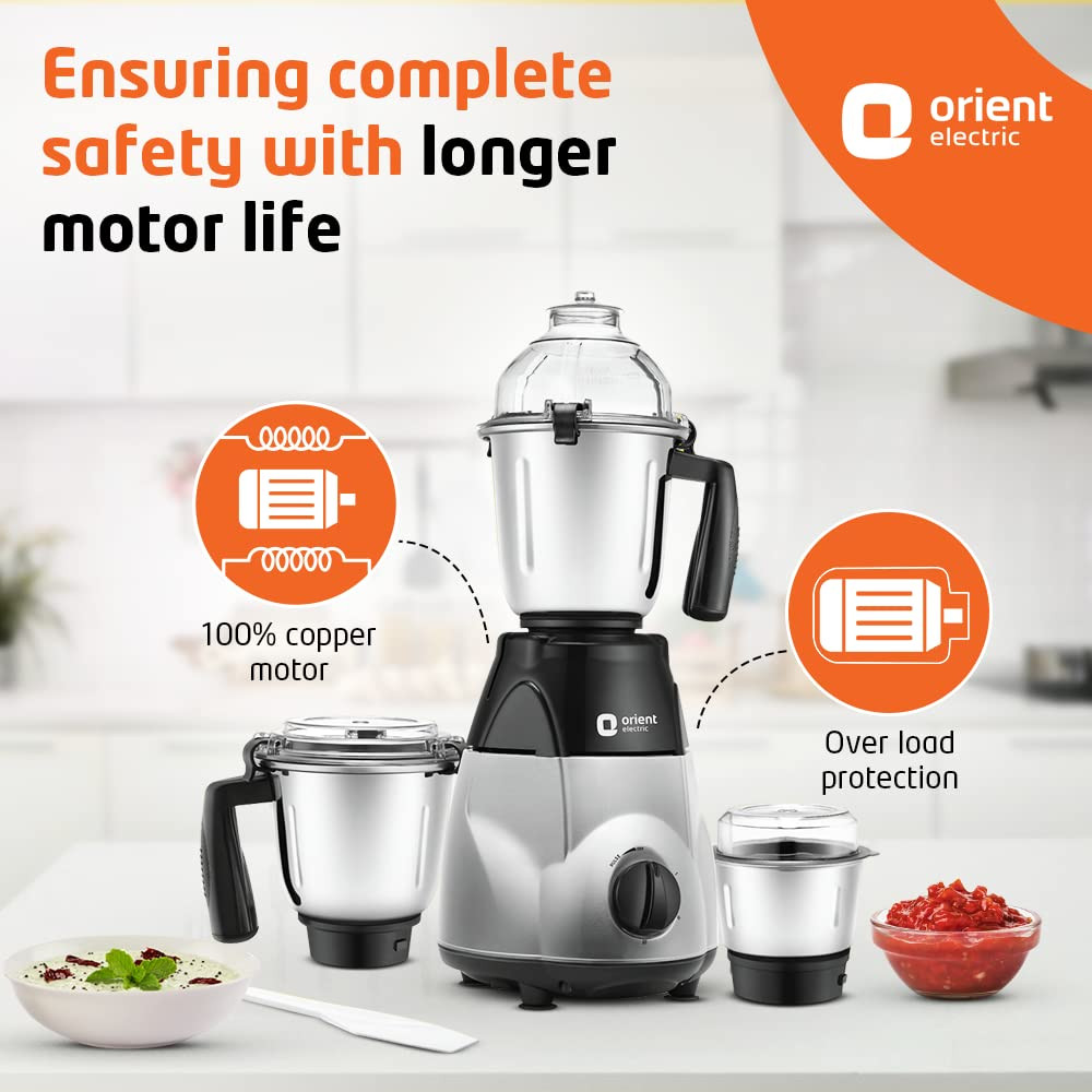 Orient Electric Chefspecial 1200W 3 jar Mixer Grinder MGCS120G3Black  Silver