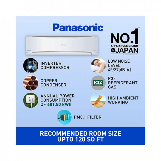 Panasonic 1 Ton 4 Star Wi-Fi Inverter Smart Split AC Copper Condenser 7 in 1 Convertible with additional AI Mode 4 Way Swing PM 01 Air Purification Filter CSCU-NU12YKY4W2023 Model White