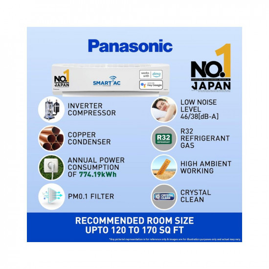 Panasonic 15 Ton 5 Star Wi-Fi Inverter Smart Split AC Copper Condenser 7 in 1 Convertible with True AI Mode 4 Way Swing PM 01 Air Purification Filter CSCU-NU18ZKY5W 2024 Model White