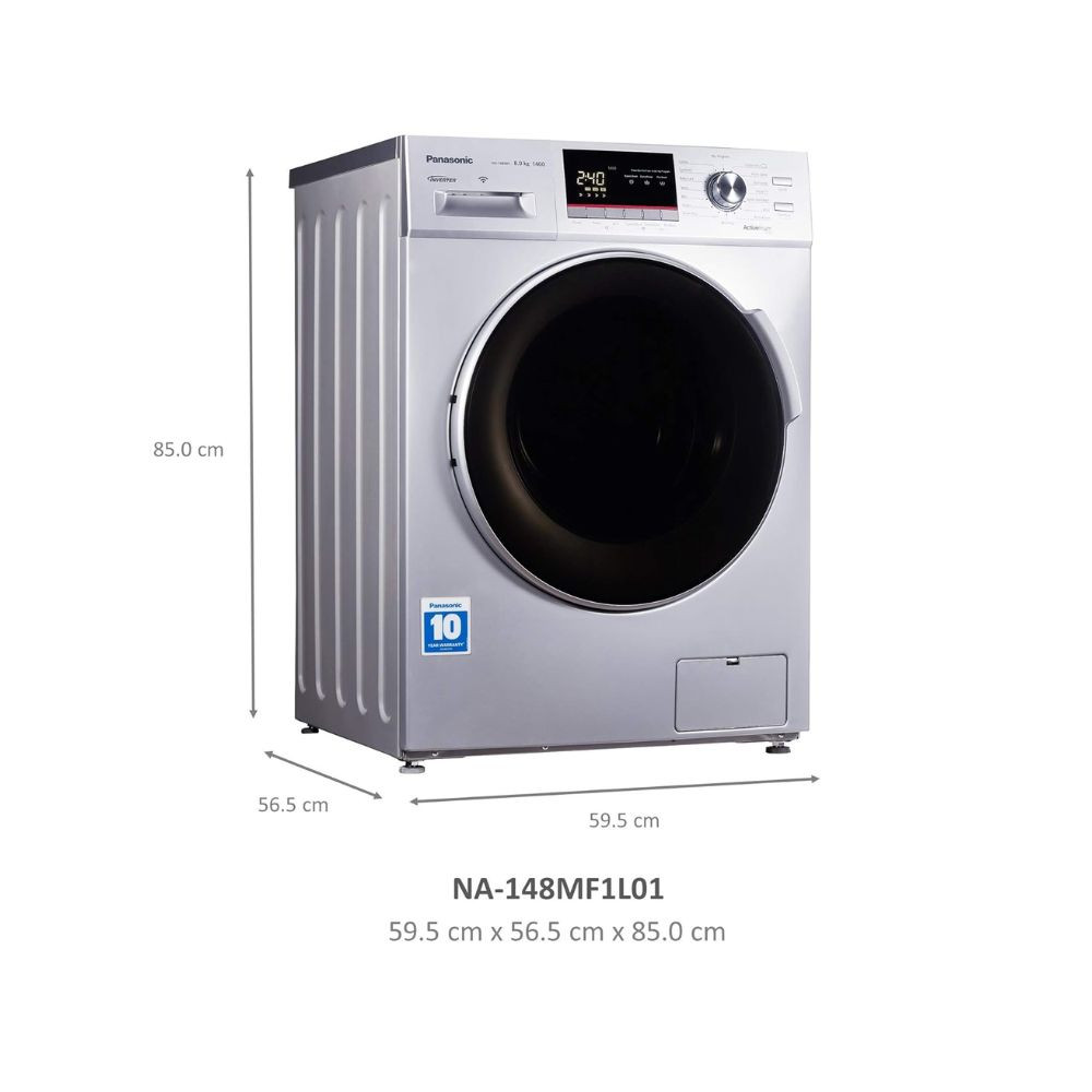 Panasonic 80 Kg 5 Star Wifi Inverter Fully-Automatic Front Loading Washing Machine NA-148MF1L01 Silver Compatible for Alexa
