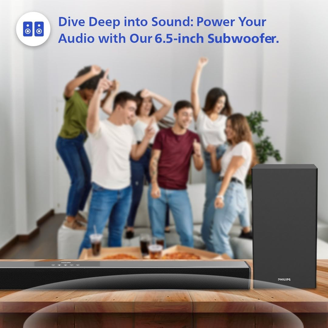 Philips Audio TAB422894 21Ch 160W Bluetooth Soundbar with Rich Bass 3 EQ Modes Multi-Connectivity Option with Supporting USB HDMIARC Optical Coaxial  Aux-in for Easy Connection Black