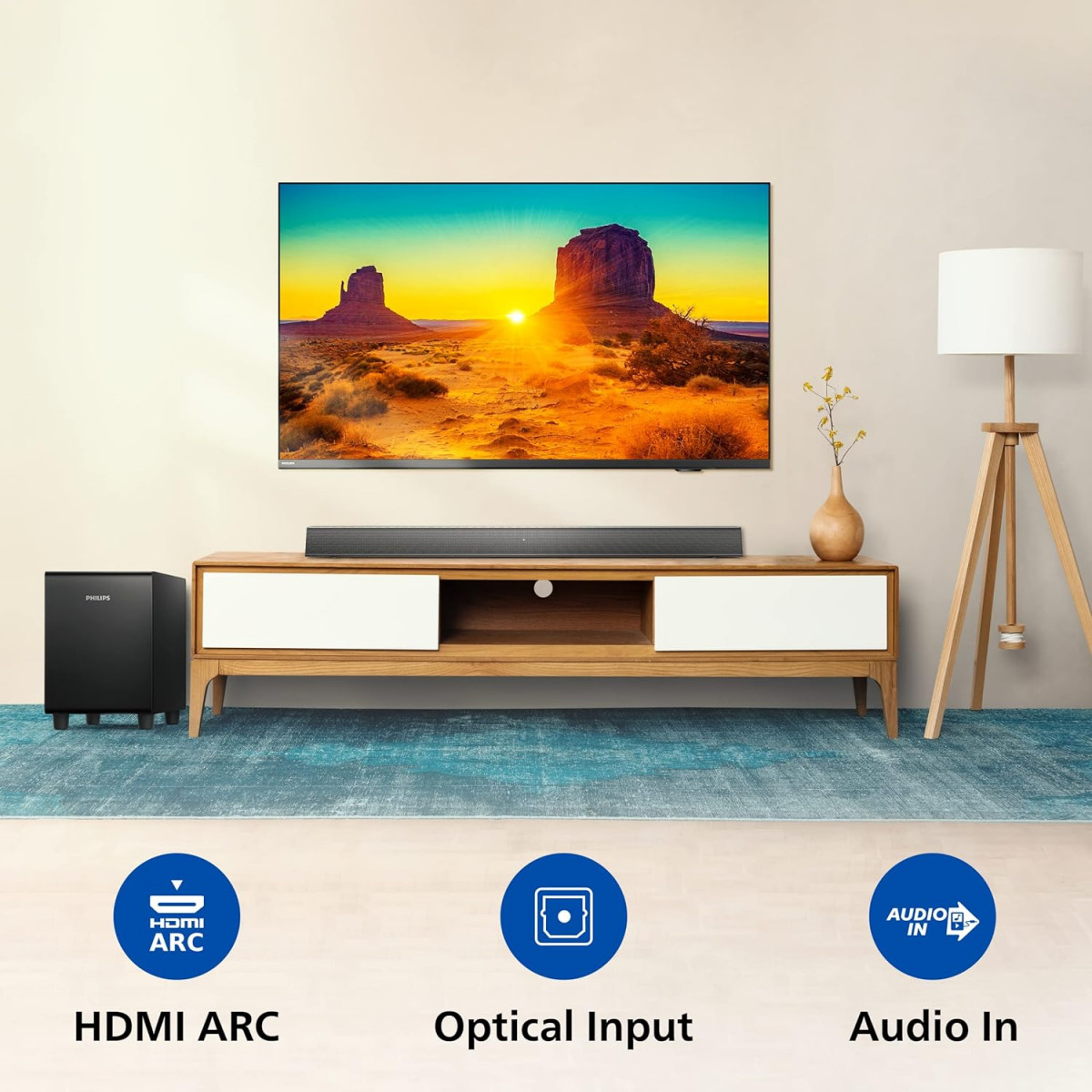 Philips Audio TAB5305 21CH 140W Bluetooth Soundbar with Wireless Subwoofer Multiple Connectivity Metal Grille and Powerful Bass