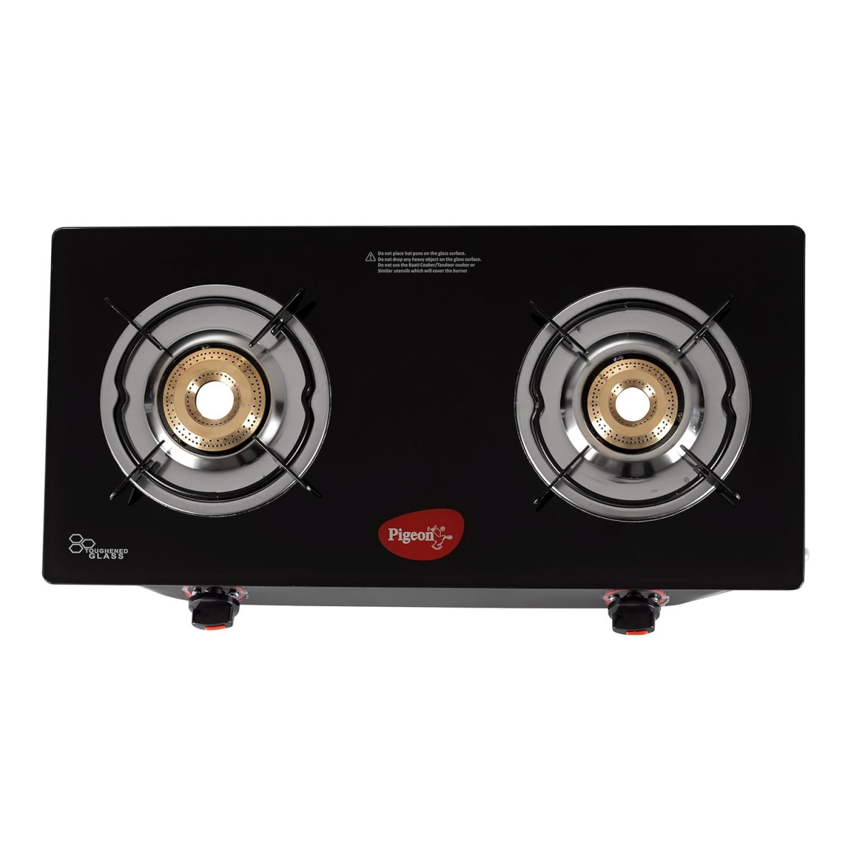 Pigeon Aster Gas Stove 2 Burner with High Powered Brass Burner Gas Cooktop with Glass Top and Powder Coated Body black standard 14266