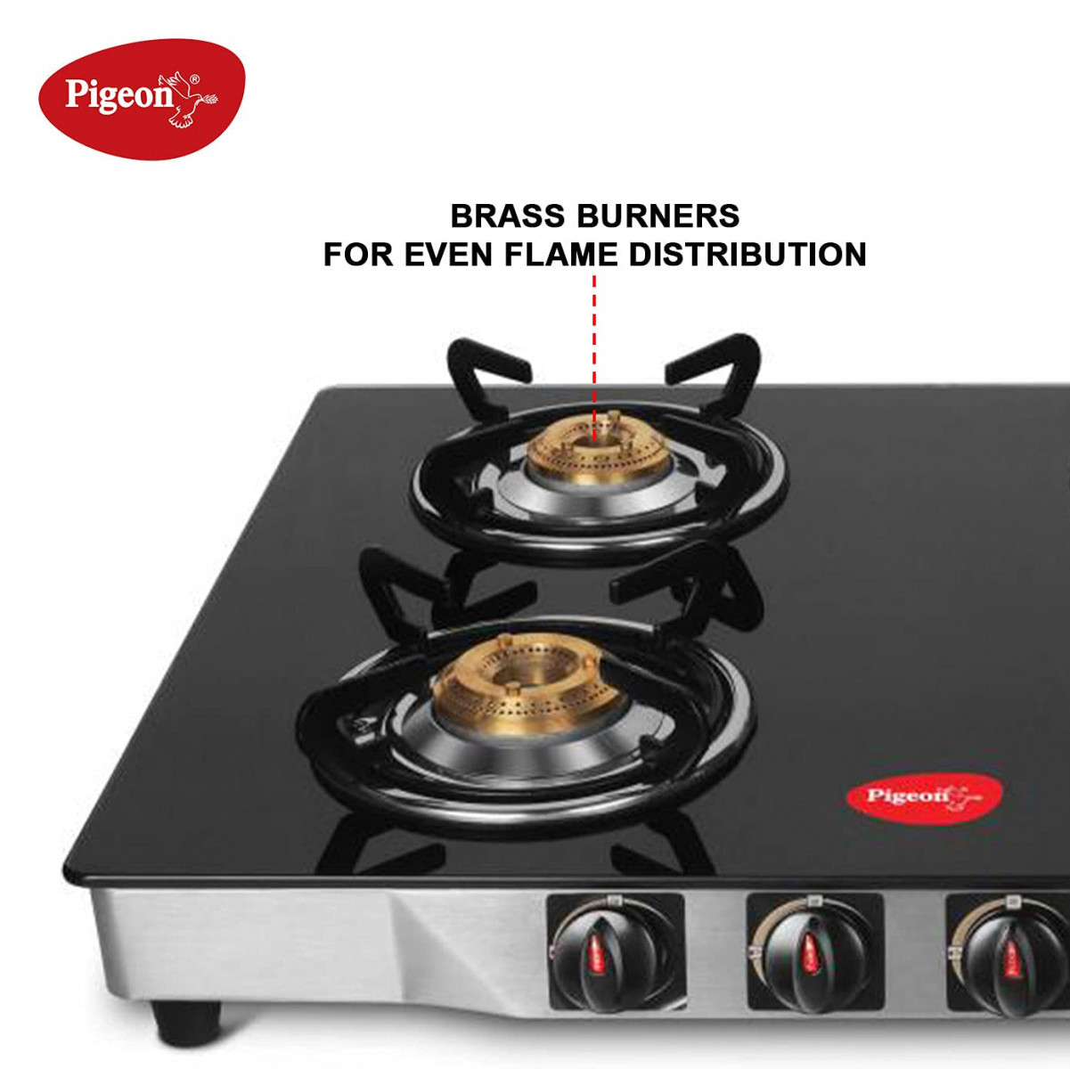 Pigeon by Stovekraft Blaze Gas Stove with High Powered 4 Brass Burner Glass Cooktop has Glass Top