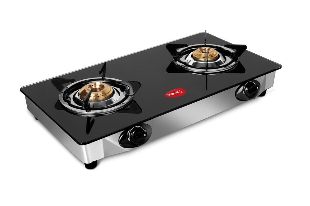 Pigeon by Stovekraft Favourite Glass Top 2 Burner Gas Stove Manual Ignition Black